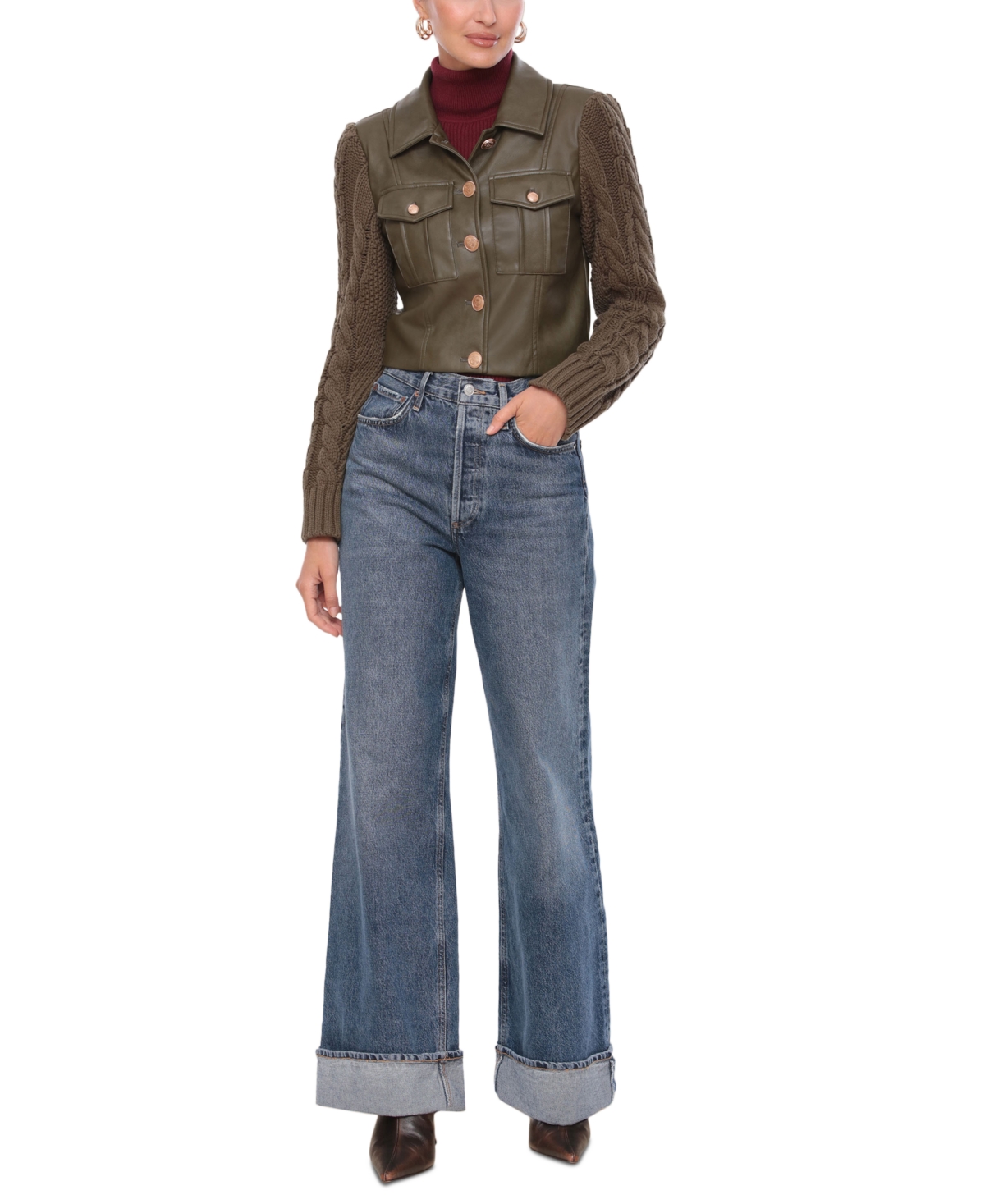 Avec Les Filles Women's Mixed Media Faux-Leather Jacket