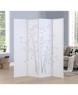 Bamboo Print 4-Panel Framed Room Screen/Divider, White