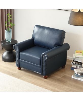  Navy Blue Faux Leather Sofa Chair