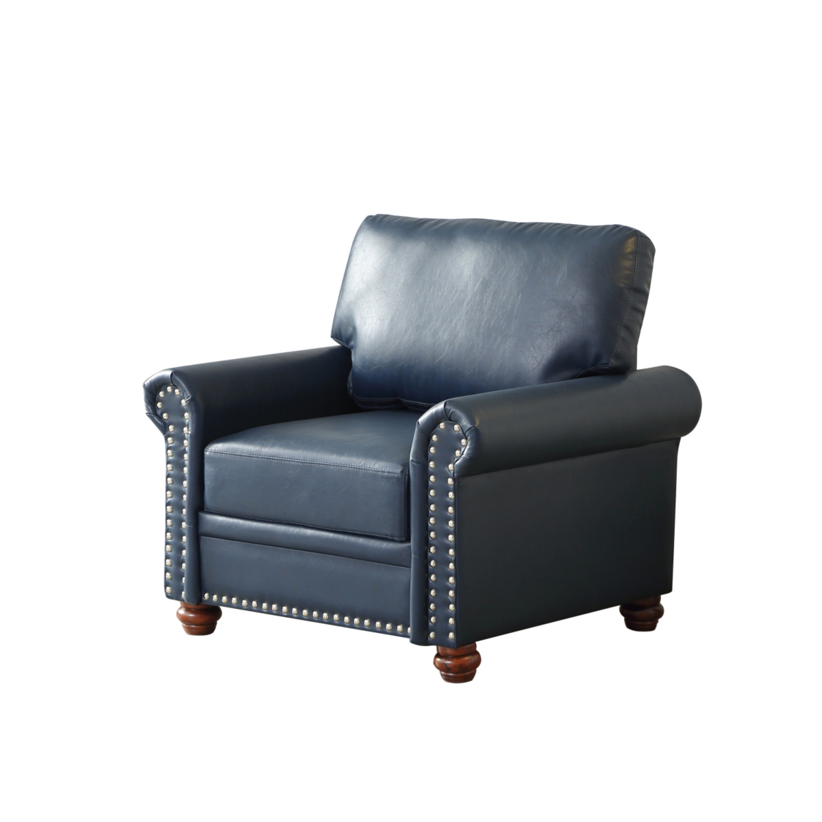 Streamdale Furniture Living Room Sofa Single Seat Chair with Wood Leg Navy Blue Faux Leather