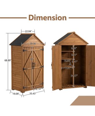 Wooden Outdoor Storage Cabinet with Shelves and Latch
