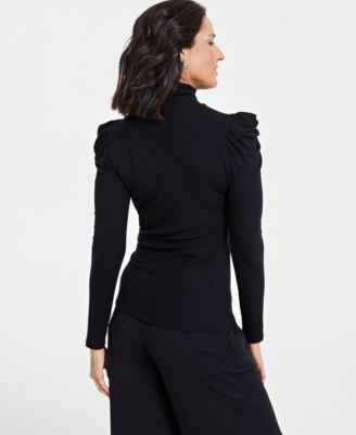 Women's Mock-Neck Puff-Sleeve Top, Created for Macy's