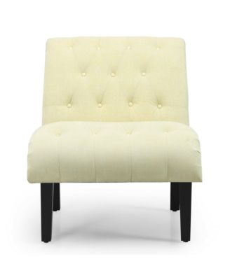 Armless Accent Chair Upholstered Tufted Lounge Chair Wood Legs Beige
