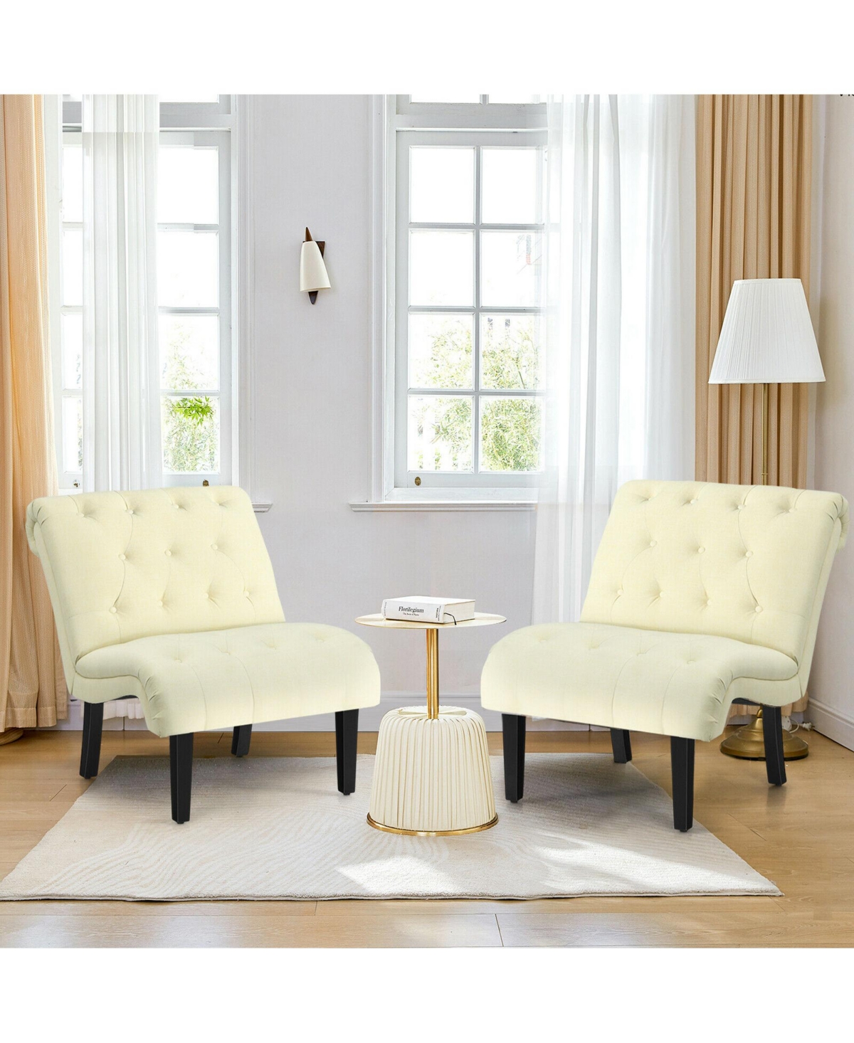 Gymax Set of 2 Armless Accent Chair Upholstered Tufted Lounge Chair Beige