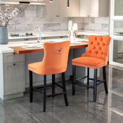 Handcrafted Velvet Barstools with Supportive Backrest