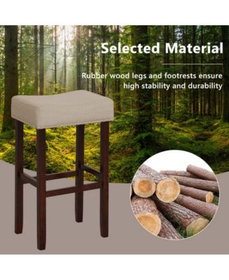 2 Set of 29 Inch Height Upholstered Bar Stool with Solid Rubber Wood Legs and Footrest