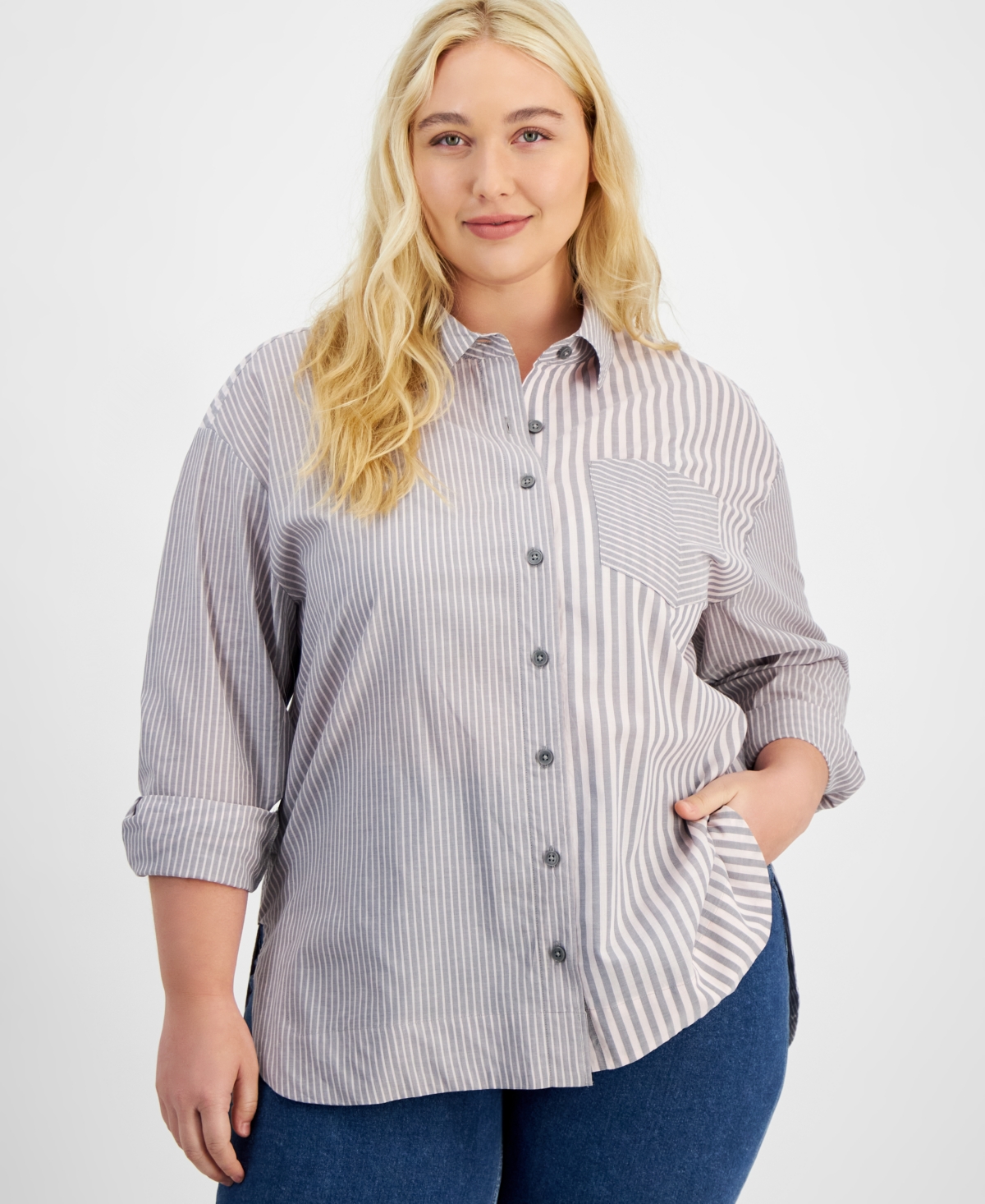 On 34th Trendy Plus Size Striped Relaxed-Fit Shirt, Created for Macy's