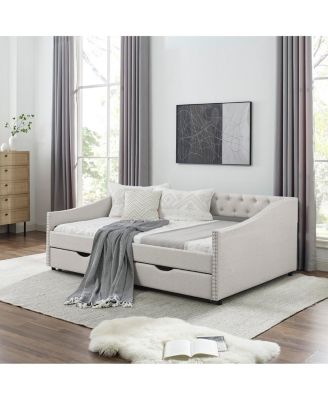 Streamdale Upholstered Daybed with Drawers, Button Back & Copper Nail Arms