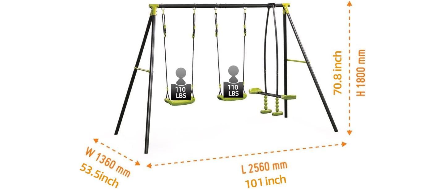 Детские игрушки Streamdale Furniture Streamdale Triple Children Swing Set 440Lbs For Outdoors, цвет: Зелёный — фото 3