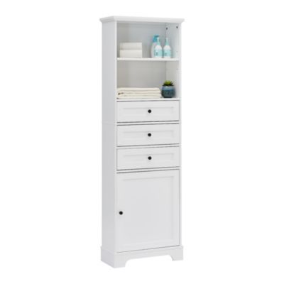 Streamdale White Tall Storage Cabinet with 3 Drawers and Adjustable Shelves