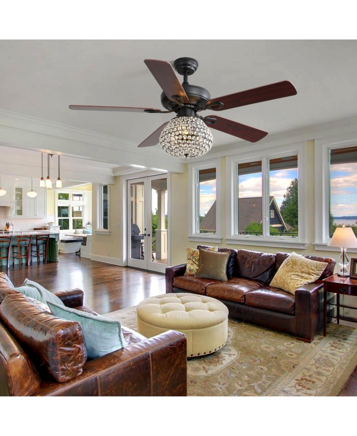 Sofucor Crystal Ceiling Fan, 3-Speed, Remote, Reversible Ac Motor
