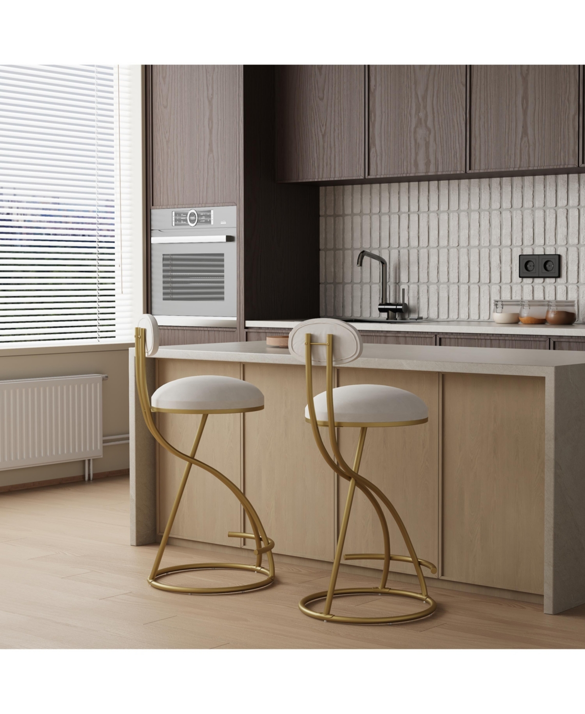 Streamdale Furniture Stylish and Comfortable Velvet Barstools with Anti-Slip Pads and Metal Frame - Gold+creamy white
