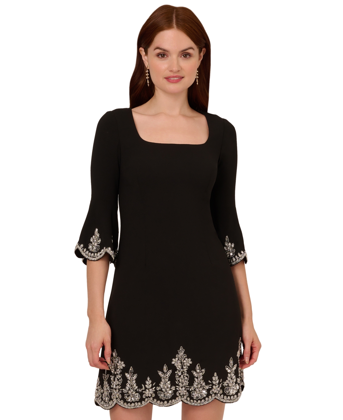 Adrianna Papell Petite Beaded-Trim Bell-Sleeve Dress