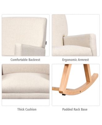 Mid Century Fabric Rocking Chair Upholstered Accent Armchair Lounge Chair Gray