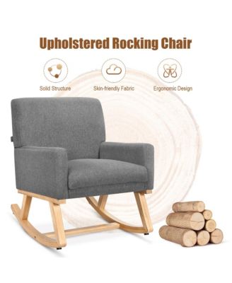 Mid Century Fabric Rocking Chair Upholstered Accent Armchair Lounge Chair Gray