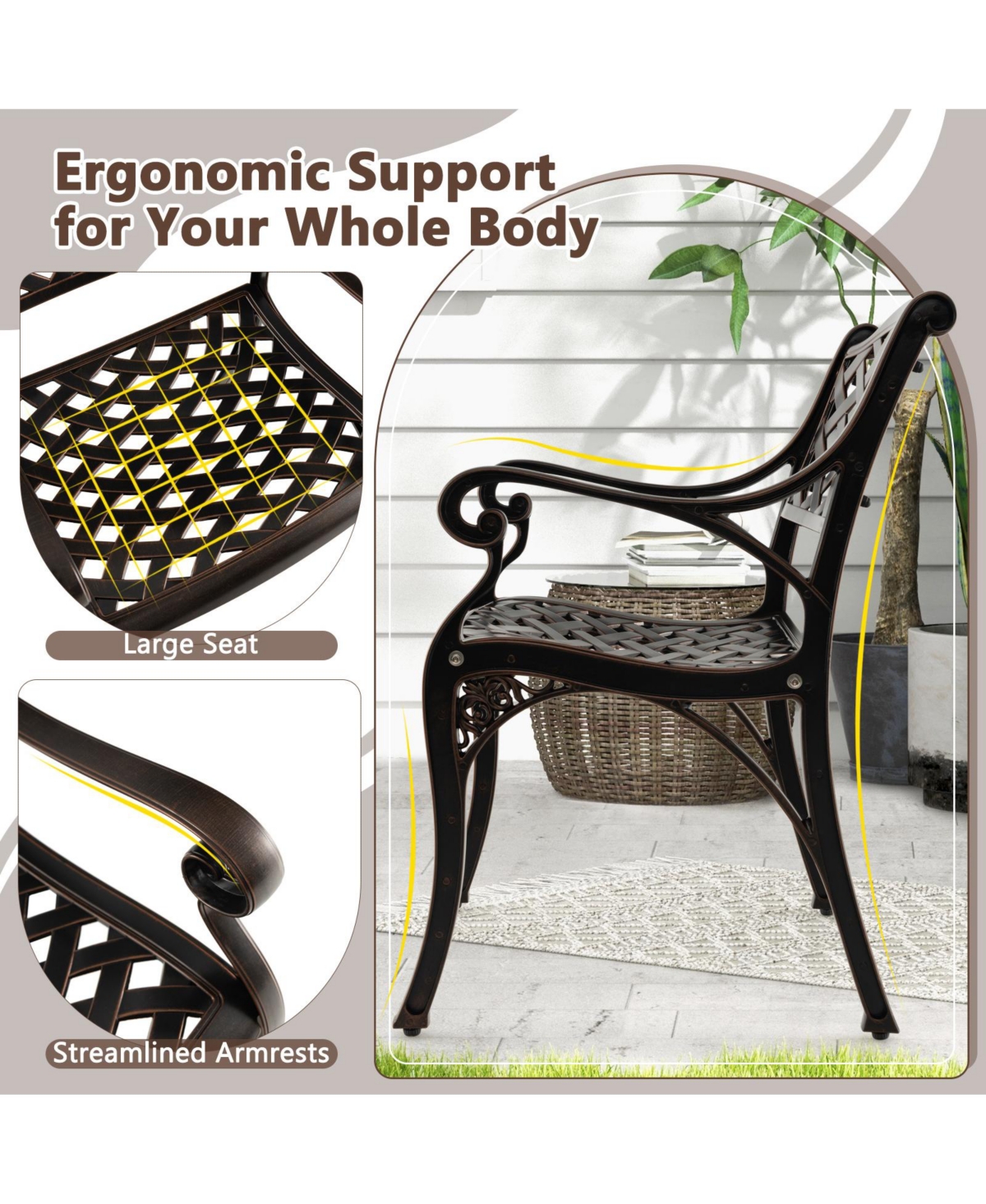 Skonyon Cast Aluminum Patio Chairs Set of 2 Dining Chairs with Armrests Diamond Pattern