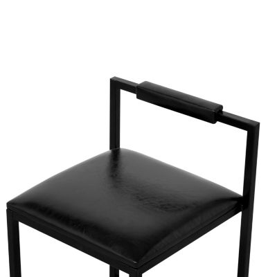 Streamdale Set of 2 Black Leather Bar Stools with Backrest