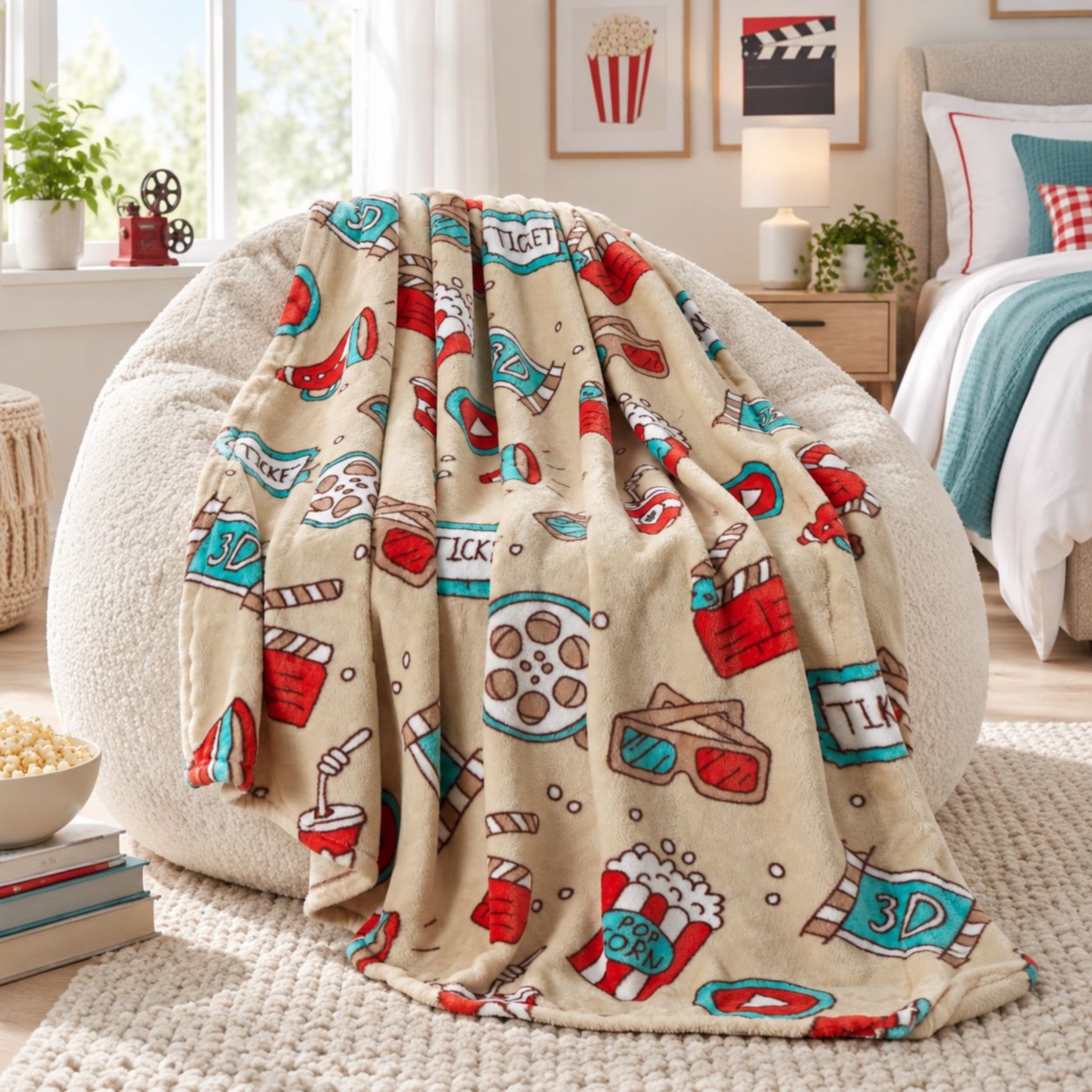 Kate Aurora Popcorn Night At The Movies Ultra Soft & Plush Oversized Accent Throw Blanket - 50 in. W x 70 in. L