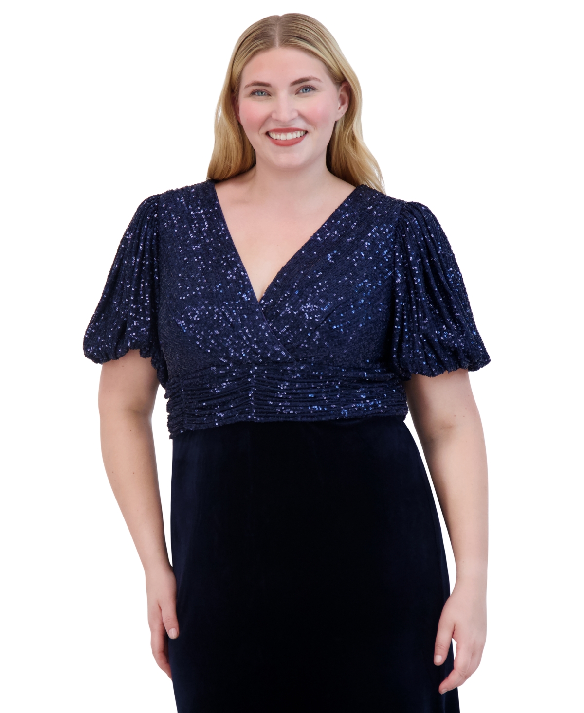 Eliza J Plus Size V-Neck Mixed-Media Sequin Velvet Gown