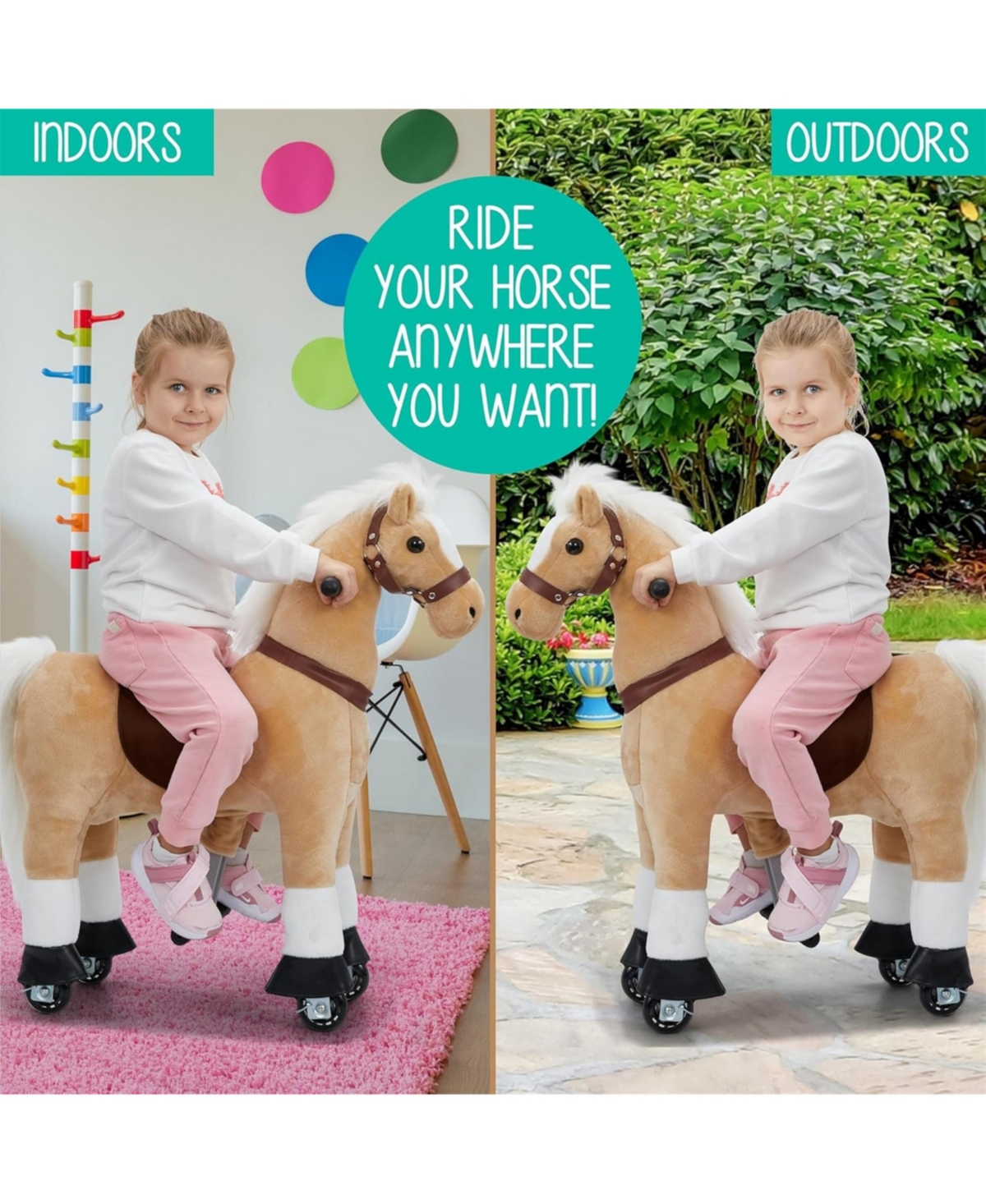 Jumbl Lil Ride on Horse, Kids Ride on Toy w/Sounds & Wheels (Off-White)