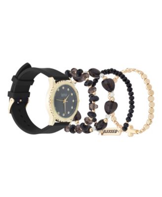 Women's Matte Black Silicone Strap Analog Watch 38mm Gift Set