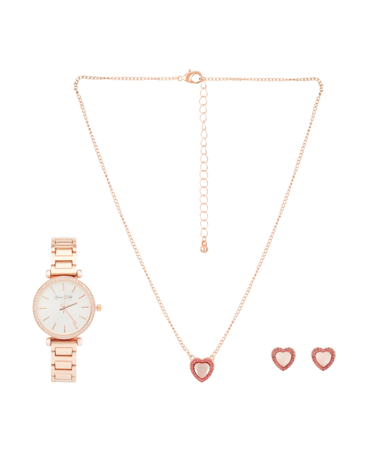 Women's Shiny Rose Gold Metal Alloy Bracelet Analog Watch 33mm Gift Set - Shiny Rose Gold