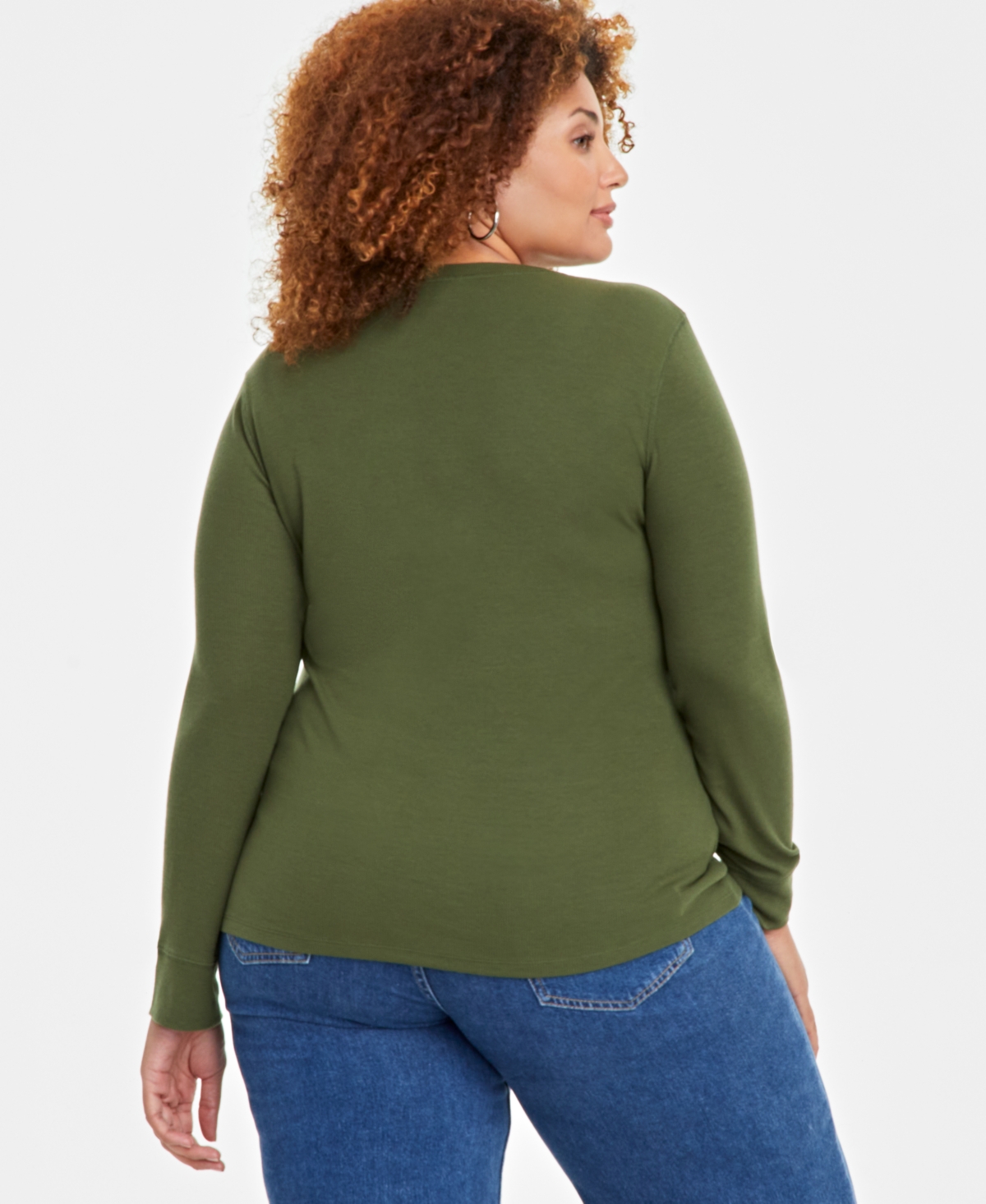 On 34th Plus Size Ribbed Long-Sleeve Henley Top, Created for Macy's
