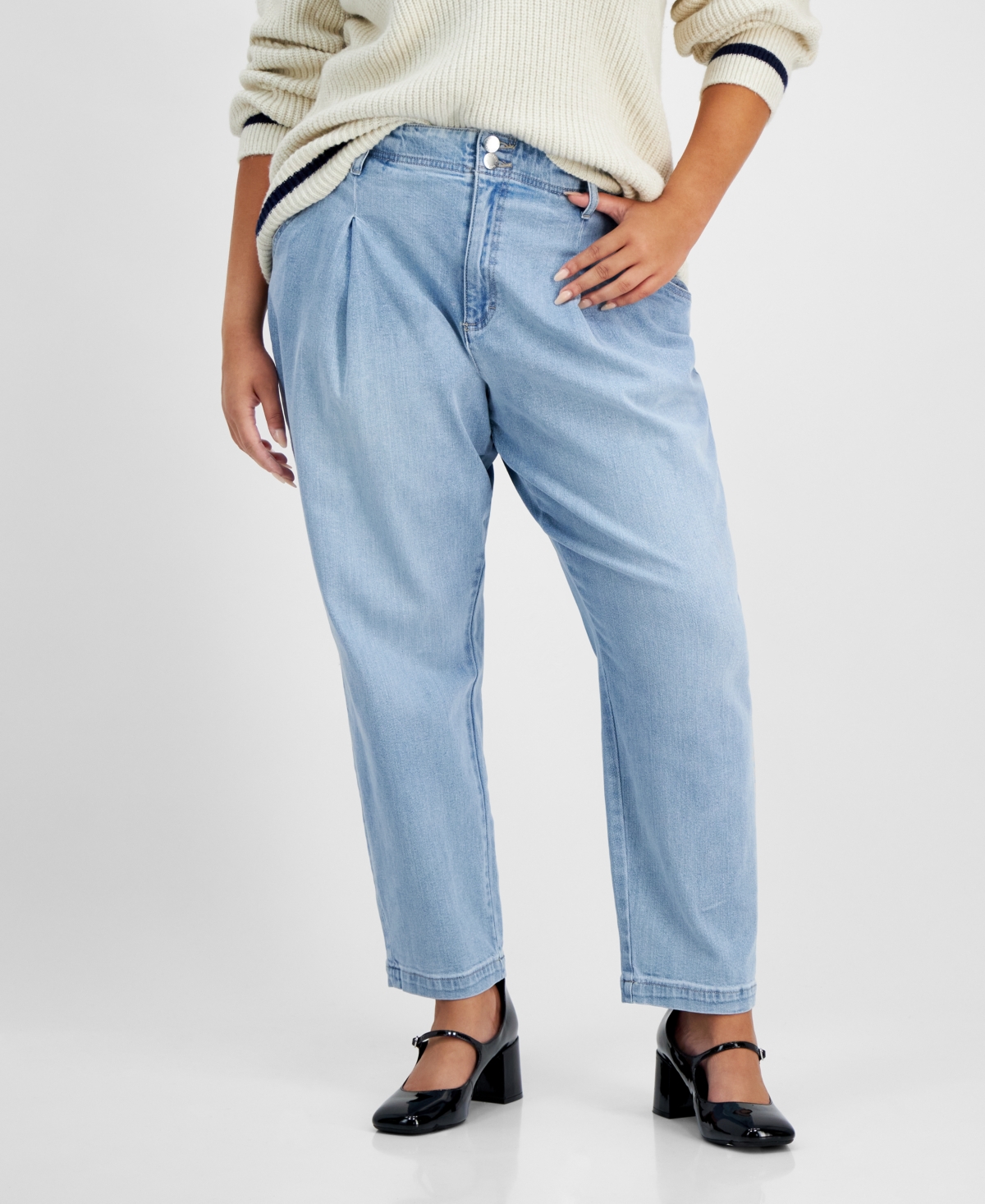 On 34th Trendy Plus Size High-Rise Tapered-Leg Light-Wash Jeans, Created for Macy's