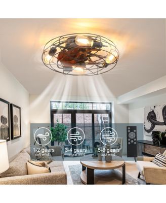 Modern Low Profile Caged Ceiling Fan With Light