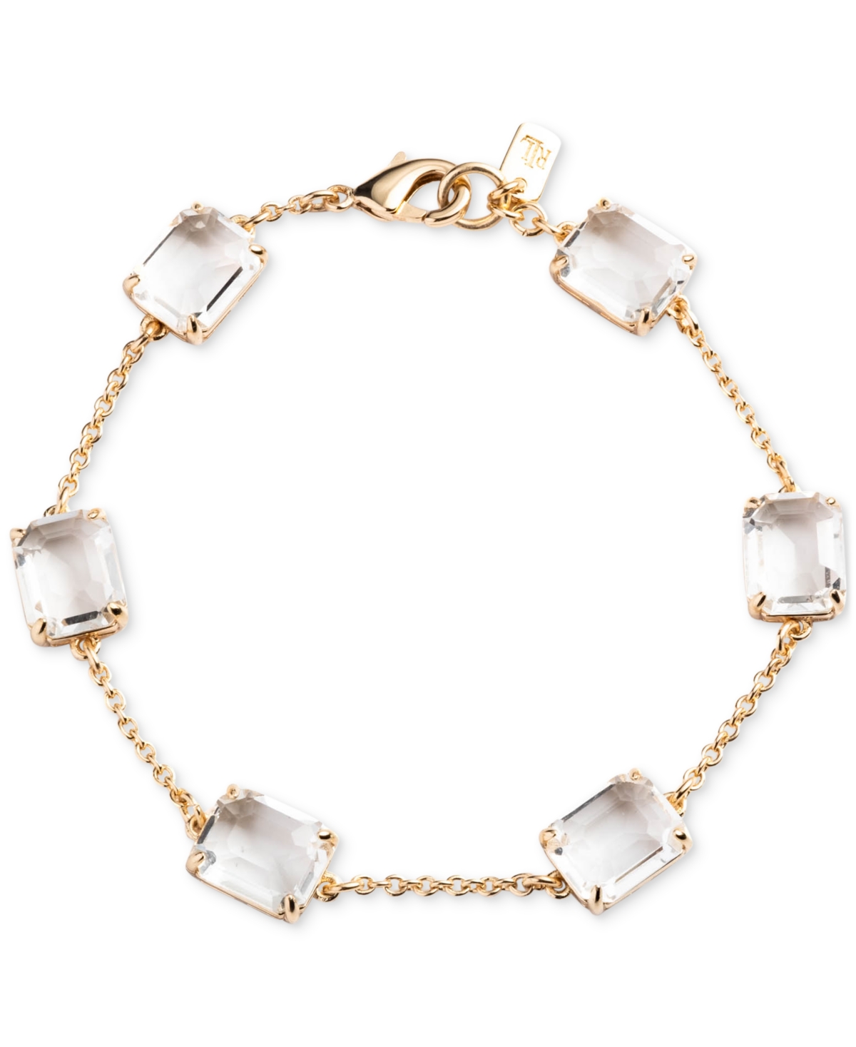 Ralph Lauren Gold-tone Square Stone & Fine Chain Link Bracelet In Crystal Wh