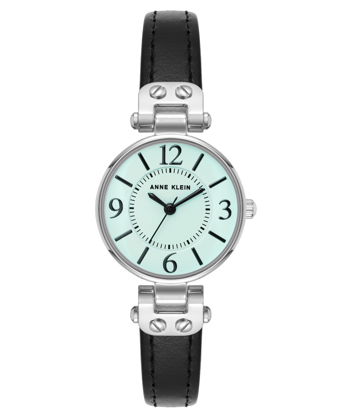 Shop Anne Klein Women's Quartz Black Essential Leather And Silver-tone Alloy Metal Strap Watch, 26mm In Black,aqua,silver-tone