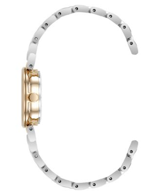 Women's Quartz Roman Numeral Two-Tone Alloy Metal Bracelet Watch Set, 24mm