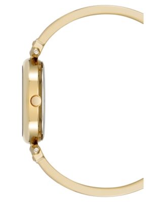 Women's Quartz White Oval Diamond Accented Gold-Tone Alloy Metal Bangle Watch, 26mm