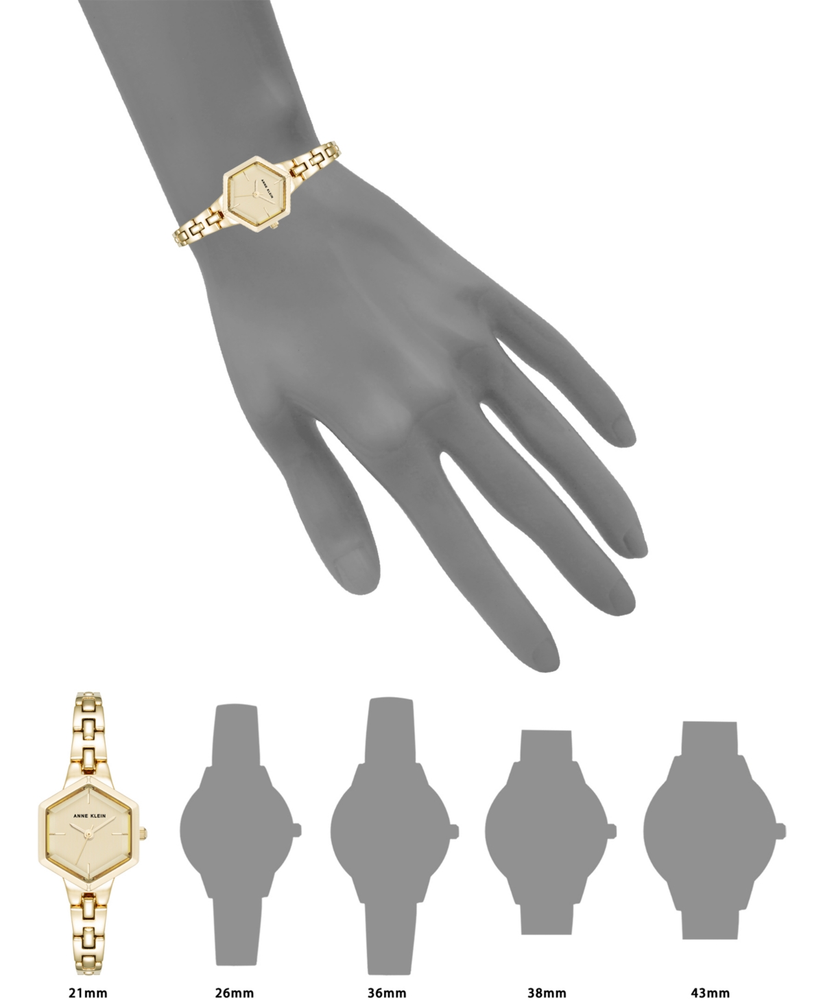 Anne Klein Women's Quartz Petite Hexagonal Gold-tone Alloy Metal Bracelet Watch, 21mm In Gold-tone