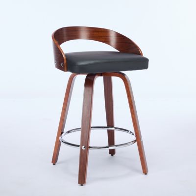  Walnut Finish Mid-Century Modern Bar Stools (Set of 2)