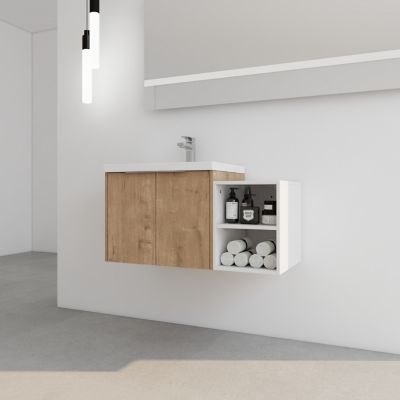 Wall-Mounted Vanity with Soft-Close Doors and Storage Shelves