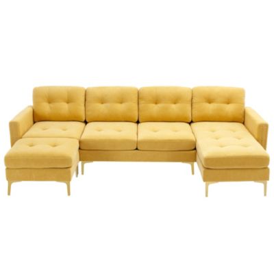  110" L-Shape Convertible Sectional Sofa with Ottoman