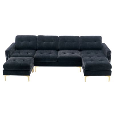 110" L-Shape Convertible Sectional Sofa with Ottoman