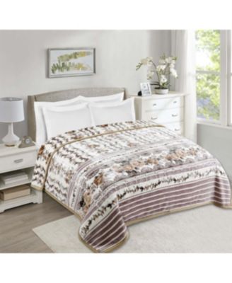 Heavy & Warm Korean Style Reversible Printed Raschel Mink Bed Blanket - Wrinkle Free & Fade Resistant - King 87x94 Inches - 12 Lbs.