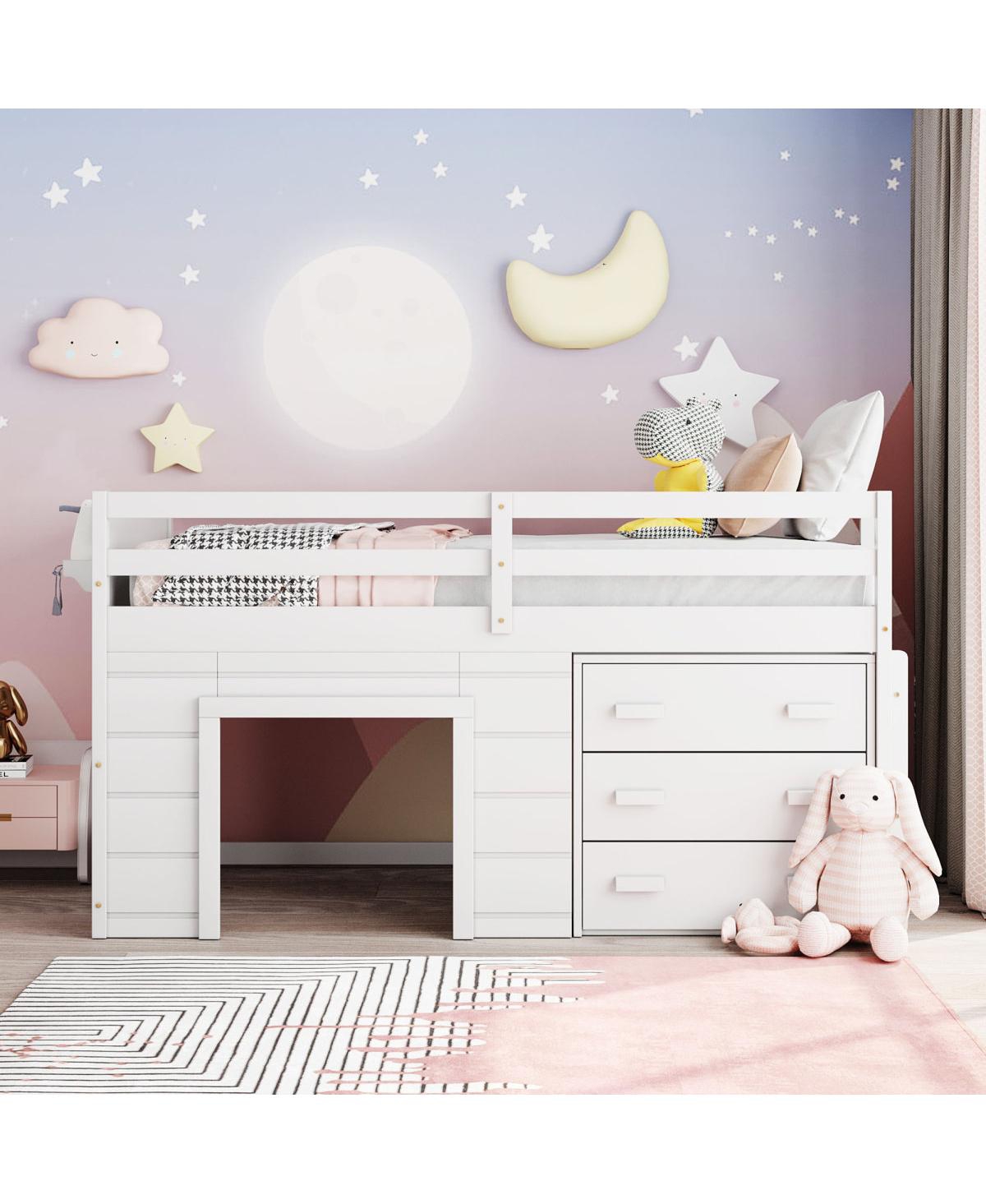 Simplie Fun Twin Size Loft Bed With Cabinet And Shelf