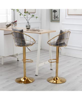 Velvet Bar Chair, Pure Gold Plated, Unique Design, 360 Degree Height