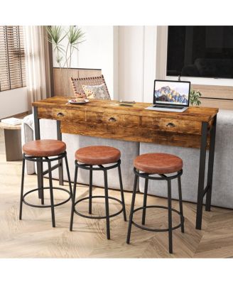 Streamdale 3-Drawer Dining Table Set with Outlets & Bar Stools