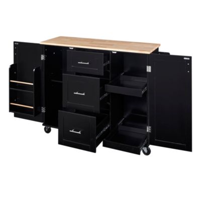 43"D MDF, Rubber Wood 3 Drawers, Slide-Out Shelves, Spice Rack, Wheels Kitchen Island Cart