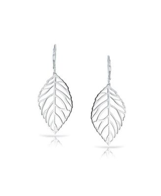 Tribal Nature Style Lightweight Open Leaf Feather Drop Dangle Lever back Earrings Sterling Silver