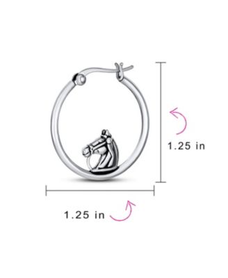 Large Big Cowgirl Equine Gift Equestrian Horse Hoop Earrings Oxidized Sterling Silver 1.25 Inch Diameter