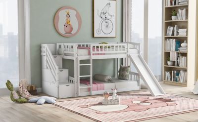 Stairway Twin Over Twin Bunk Bed With Two Drawers And Slide