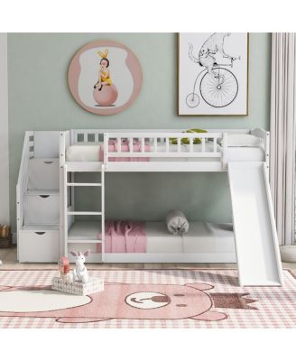 Stairway Twin Over Twin Bunk Bed With Two Drawers And Slide