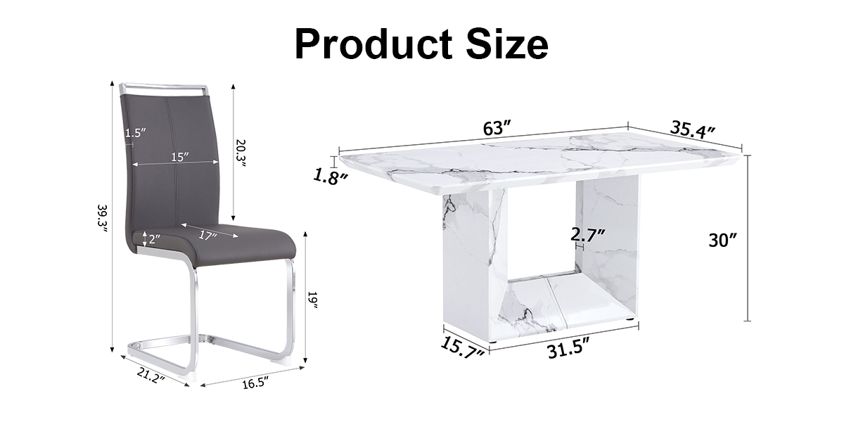 Streamdale FurnitureMarble Dining Table Set with 6 High Back Chairs - White