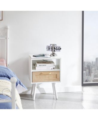 Rattan End Table with Power and USB