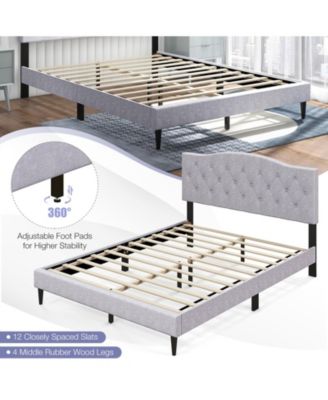 Queen Size Upholstered Platform Bed with Button Tufted Headboard-Queen Size